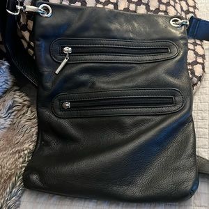 MARGOT Black Leather Crossbody 2 large zip front pockets